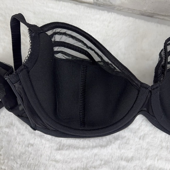 Cacique Sexy Balconette Bra Black Satin Mesh Sequin Trim Underwire 42C - Picture 7 of 13